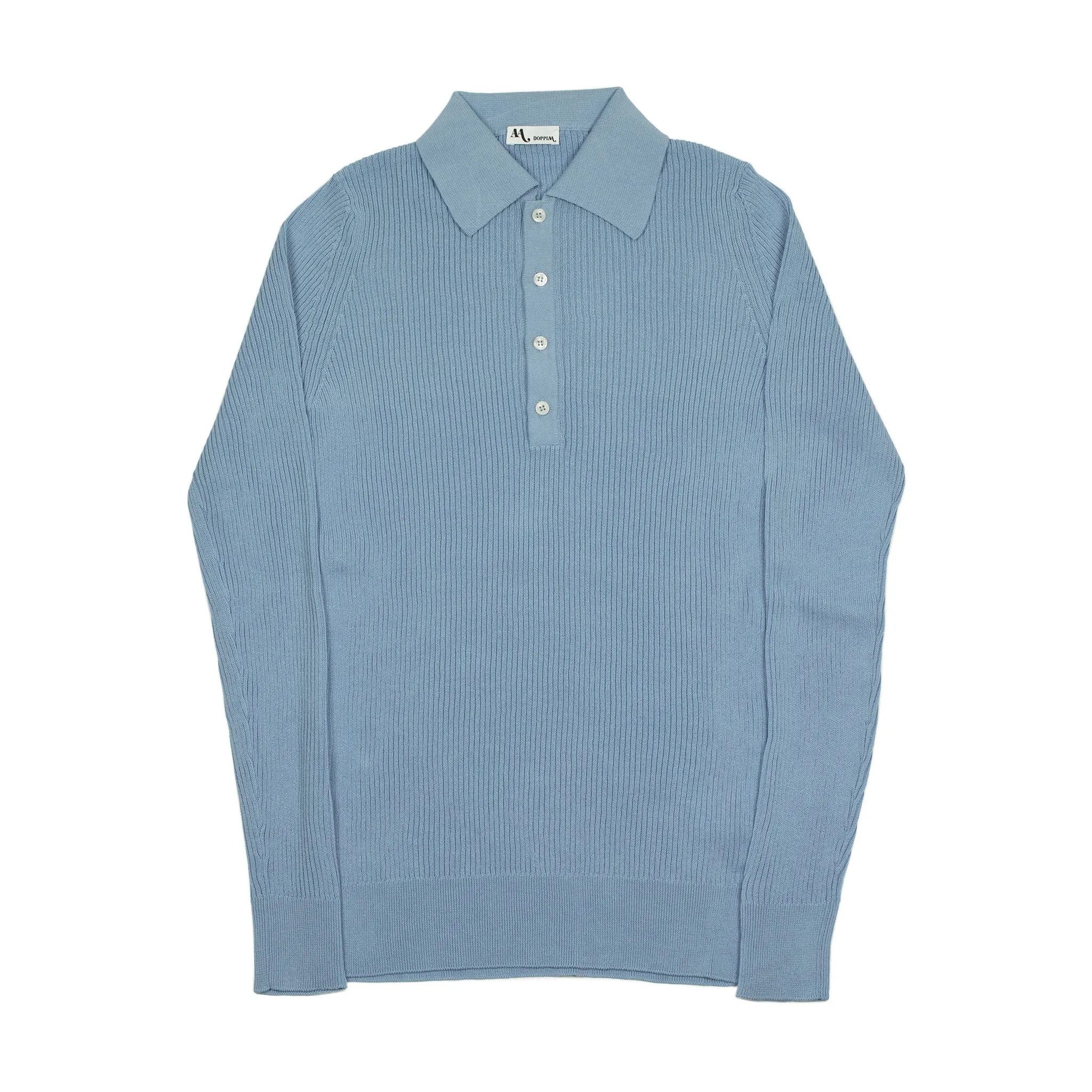 AAlgua long sleeve knitted polo shirt in sky blue ribbed cotton