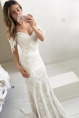 Affordable Off the Shoulder Mermaid Long Elegant Wedding Dresses