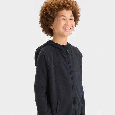 All In Motion Kids Full Zip Hooded Waffle Knit Sweatshirt Length Zipper