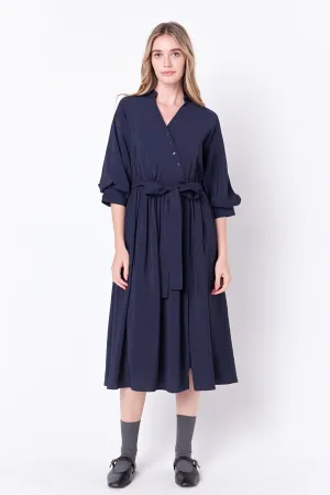 Angled Buttoned Wrap Midi Dress