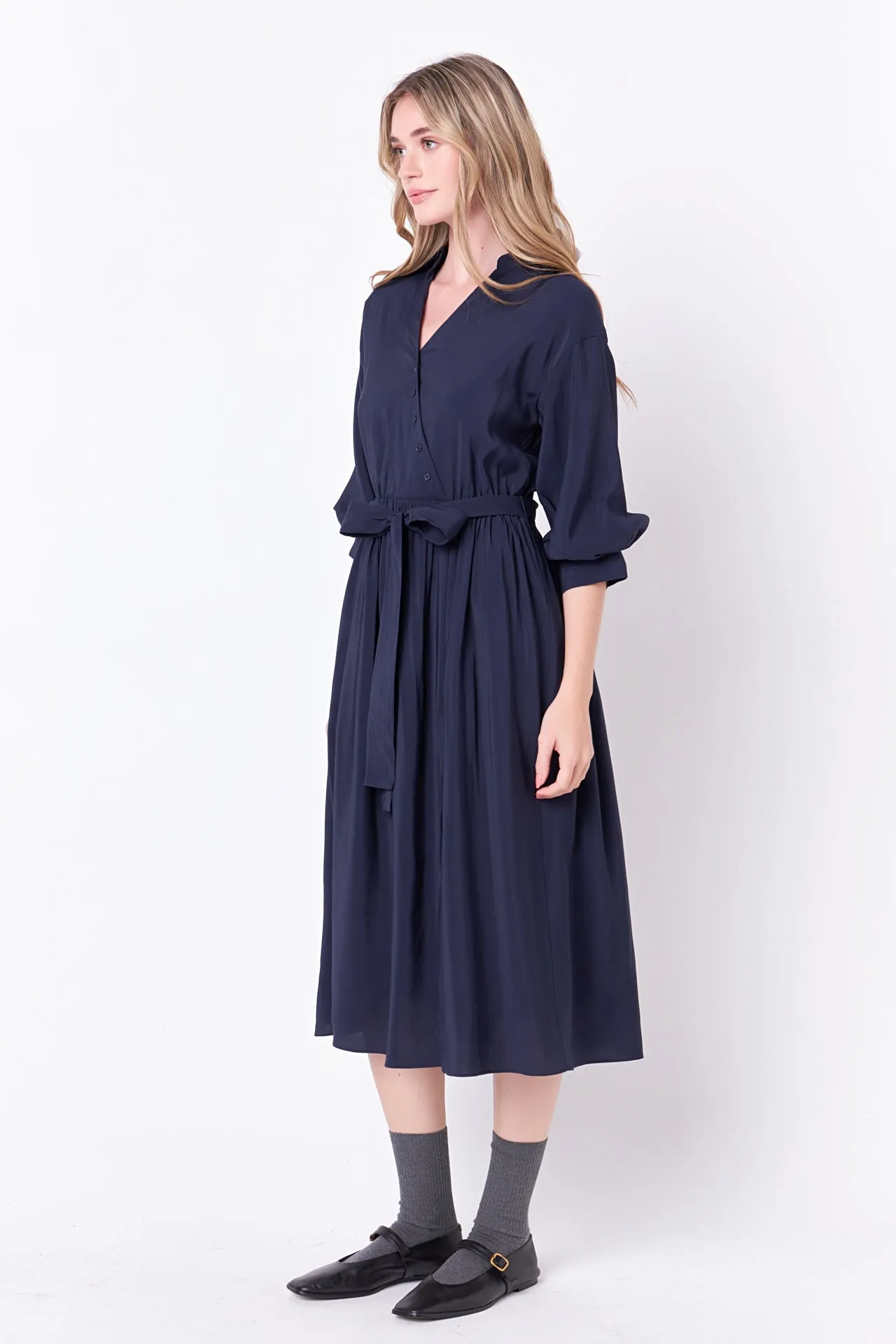 Angled Buttoned Wrap Midi Dress