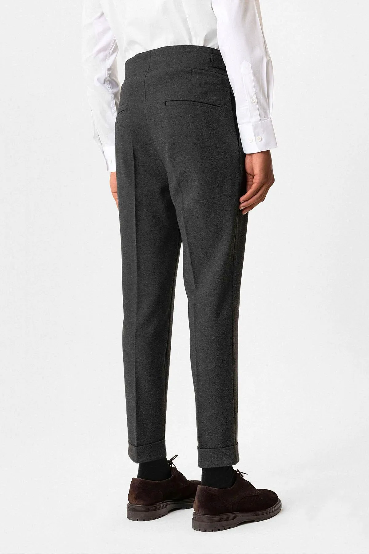 Anthracite Pleated Men's Trousers with Buckle Detail - Wessi