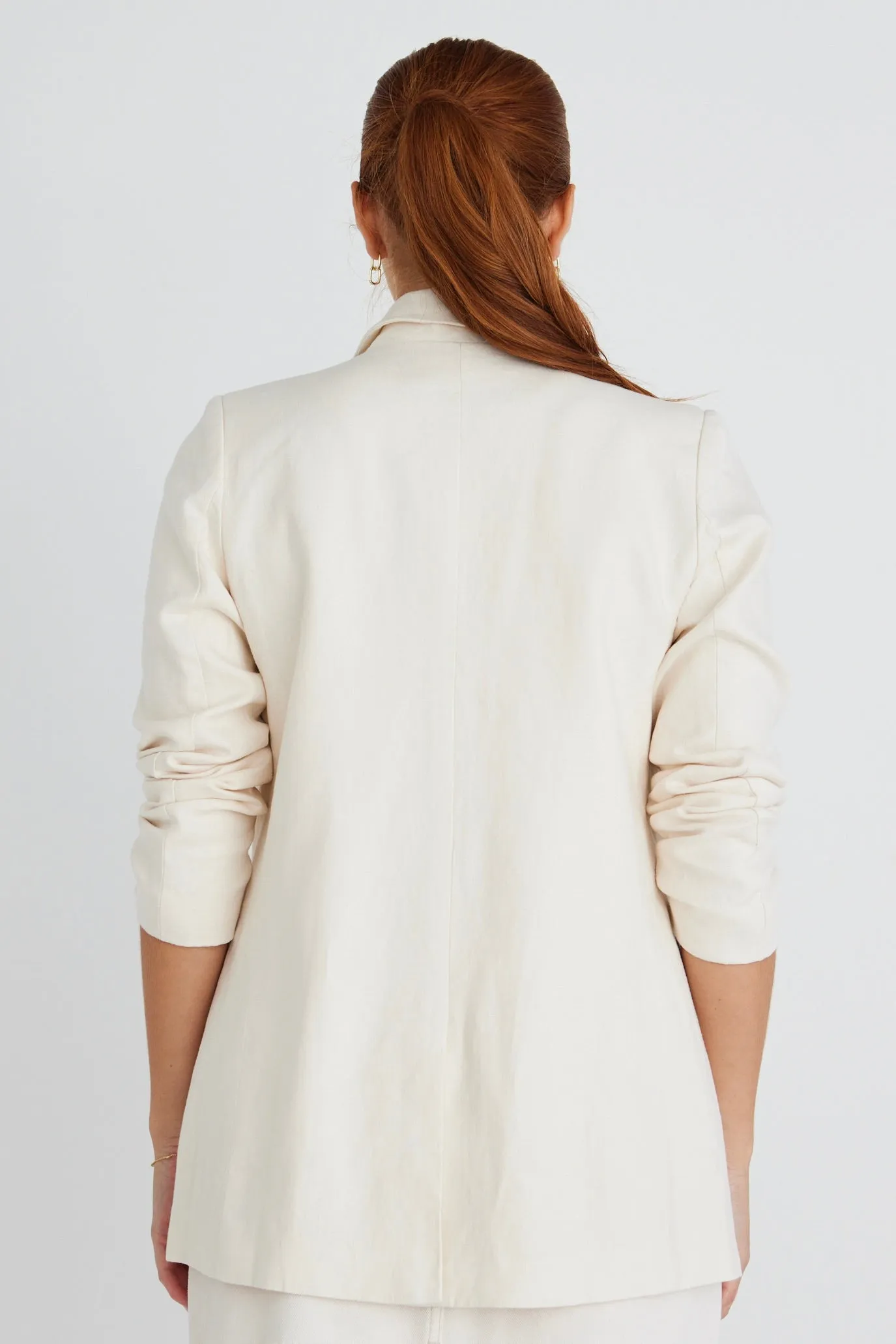 Aster Ivory Linen Single Breasted Longline Blazer