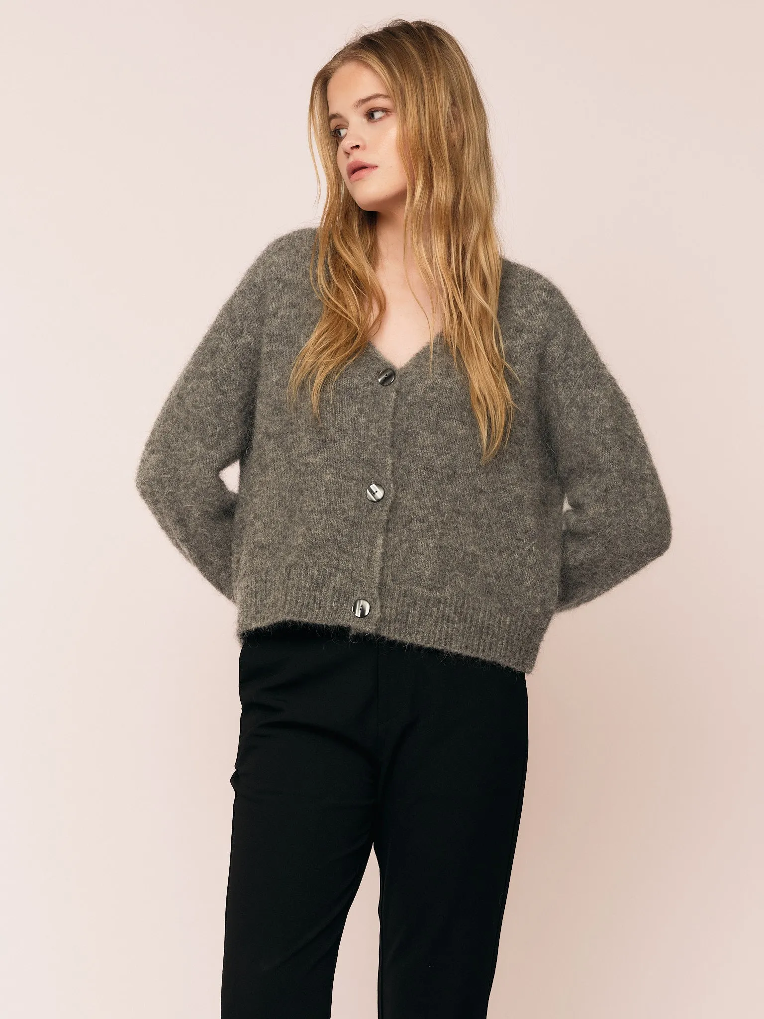 Astrid V Neck Cardigan - Grey