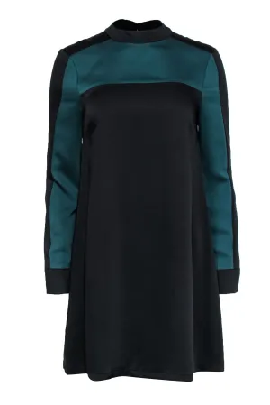 BCBG Max Azria - Black & Teal Colorblock Mock Neck Shift Dress Sz XS