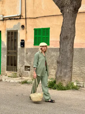 BELGIUM drawstring trousers khaki fine Belgium Linen