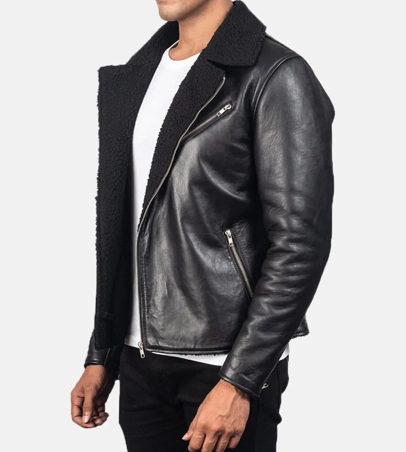 BIKER-1402 MUSH Shearling Black Leather Jacket