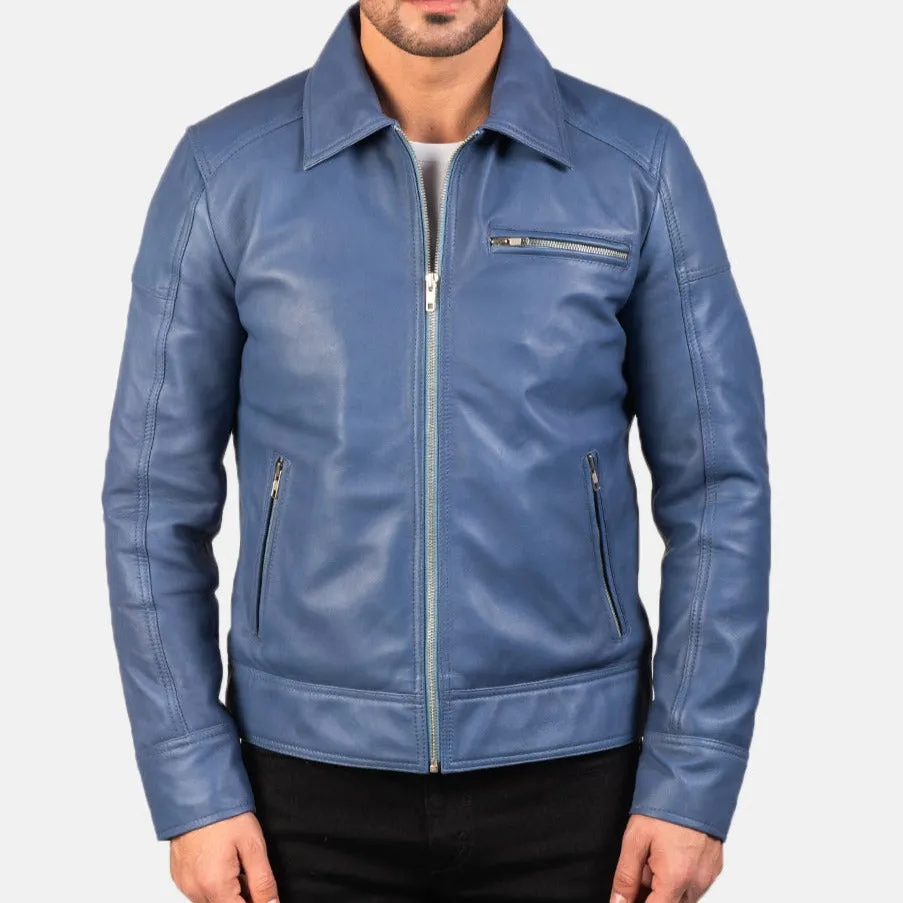 BIKER-1447 MUSH Blue Leather Biker Jacket