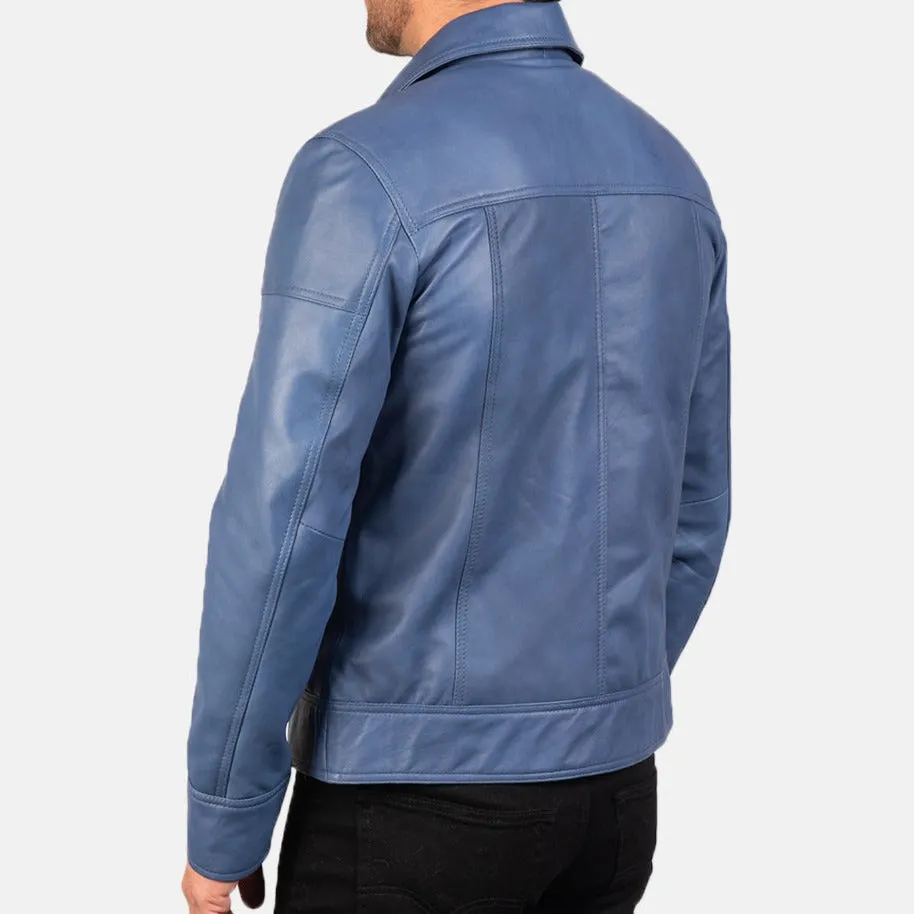 BIKER-1447 MUSH Blue Leather Biker Jacket