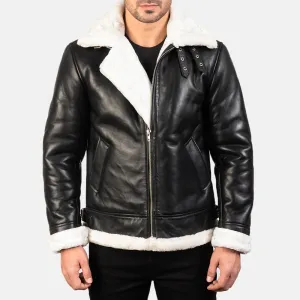 Black And White Fur Bomber Leather Jacket