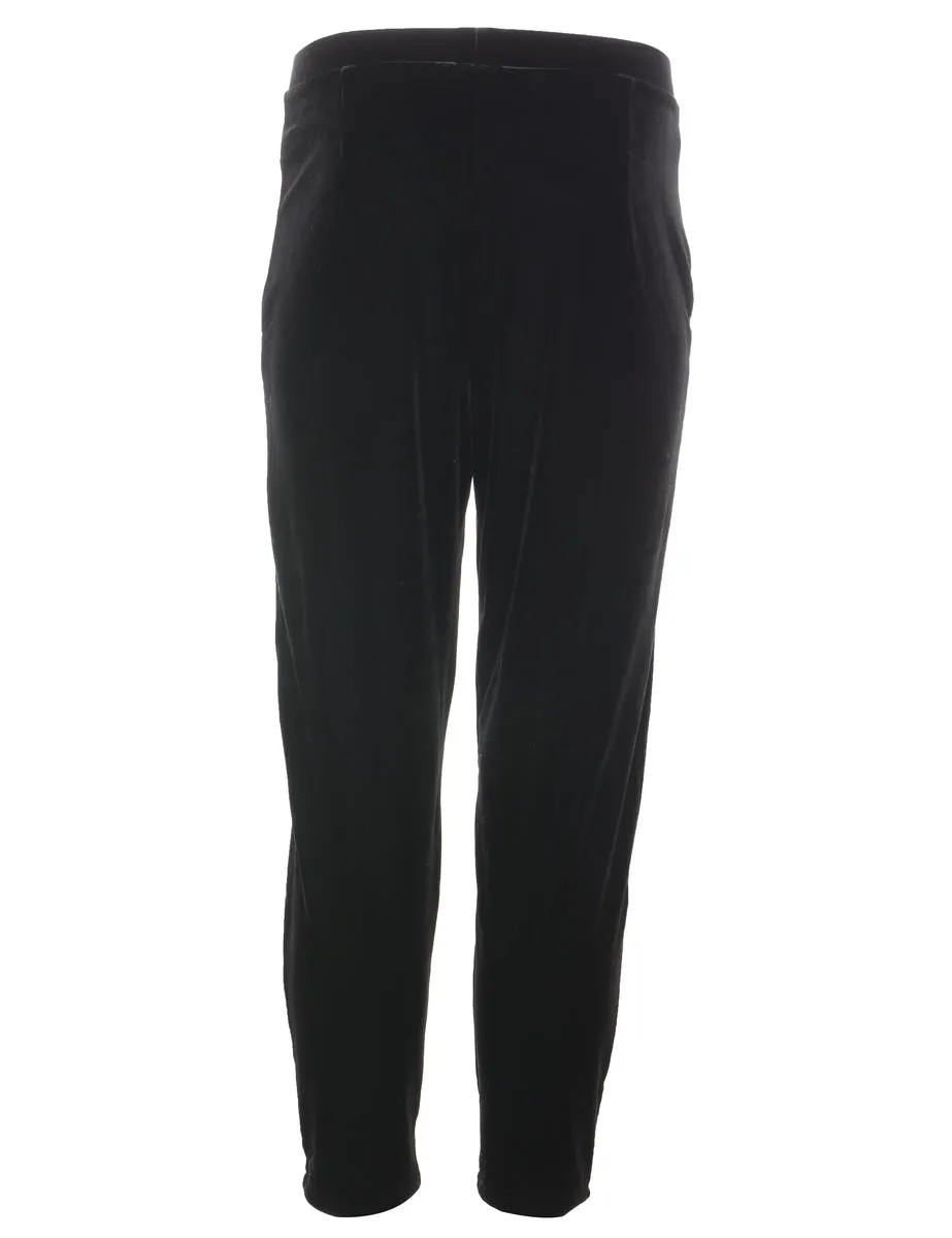 Black Elasticated Waist Velvet Trousers - W25 L27