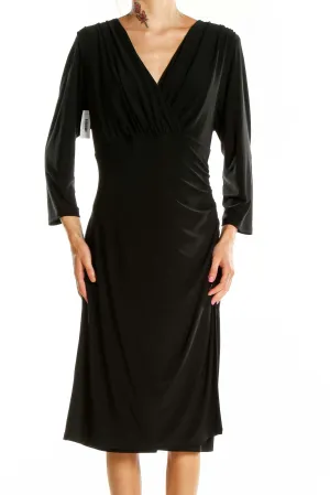 Black Elegant Wrap Midi Dress