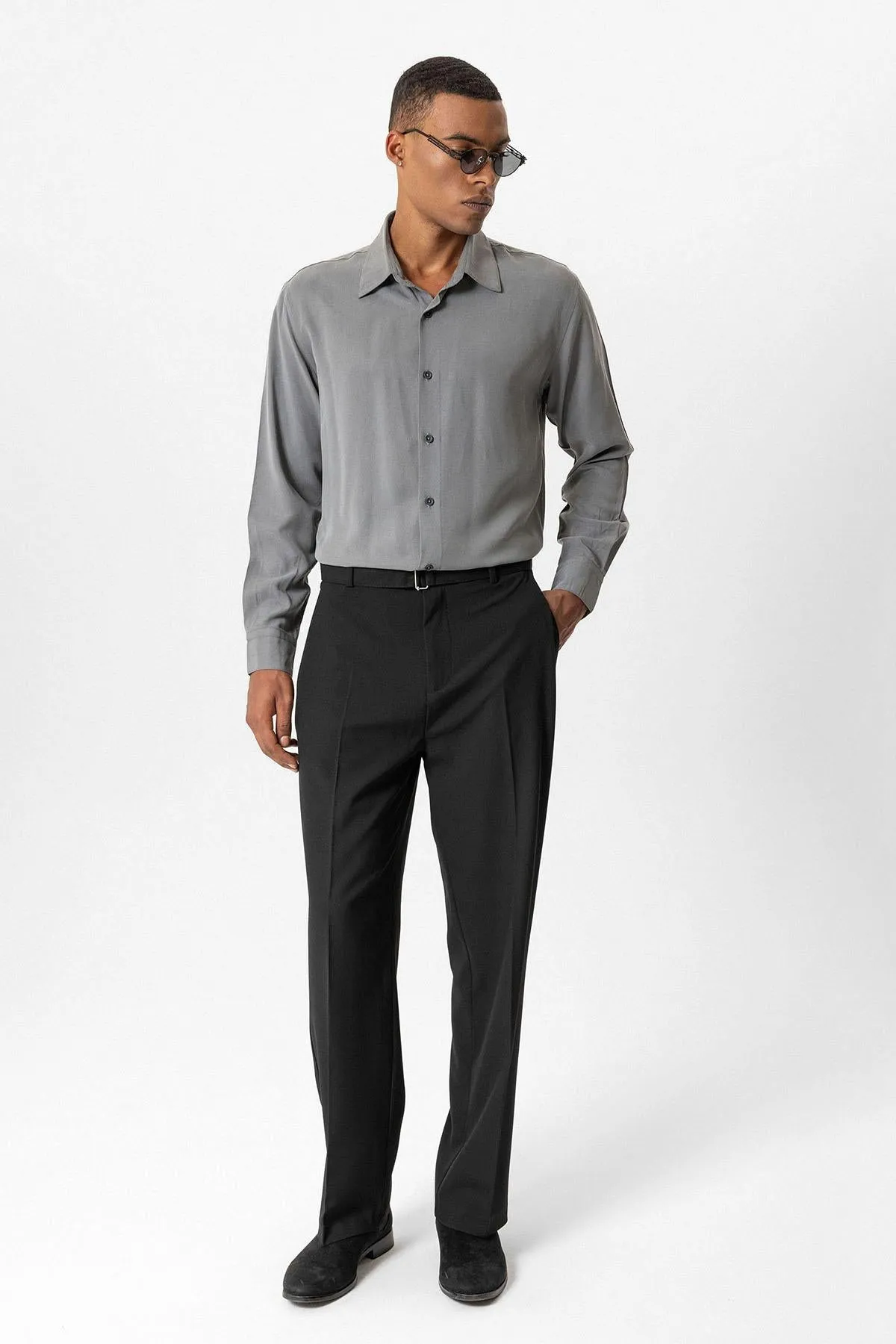 Black High-Waisted Belted Men's Trousers - Wessi