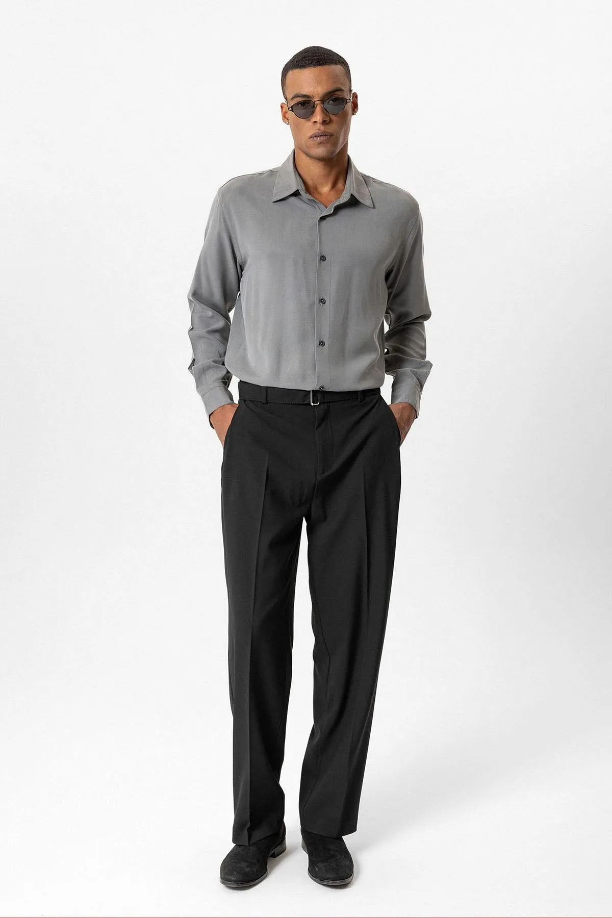 Black High-Waisted Belted Men's Trousers - Wessi