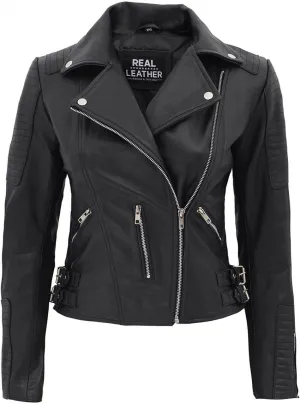 Black Leather Moto Jacket  Women's Asymmetrical Jacket