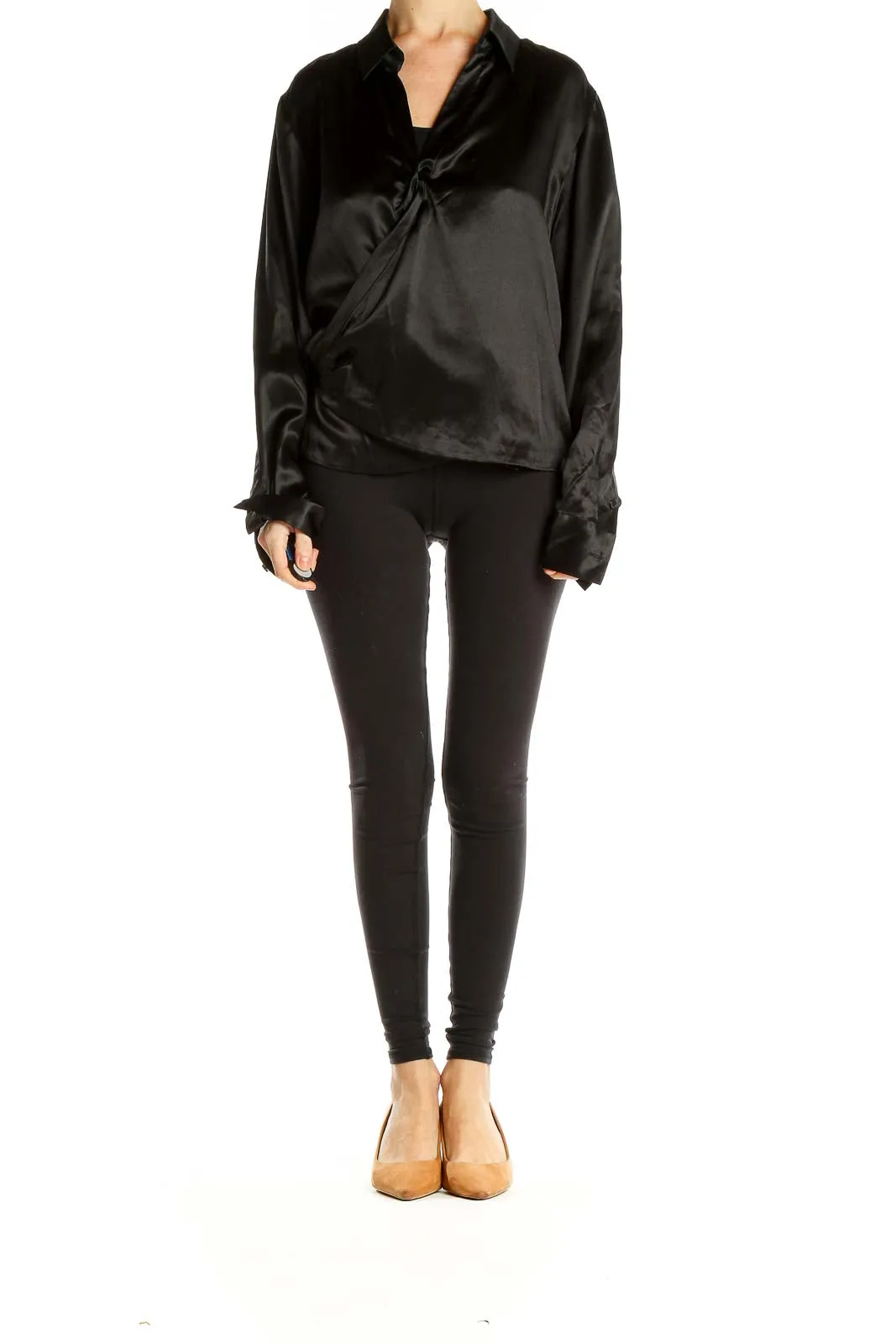 Black Satin Wrap Blouse