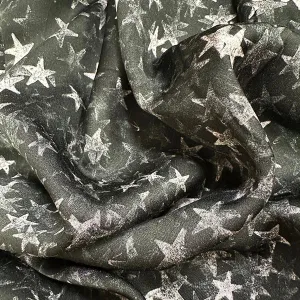 Black Star Print Rayon Satin Fabric