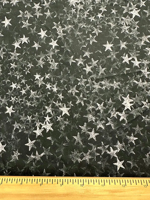 Black Star Print Rayon Satin Fabric