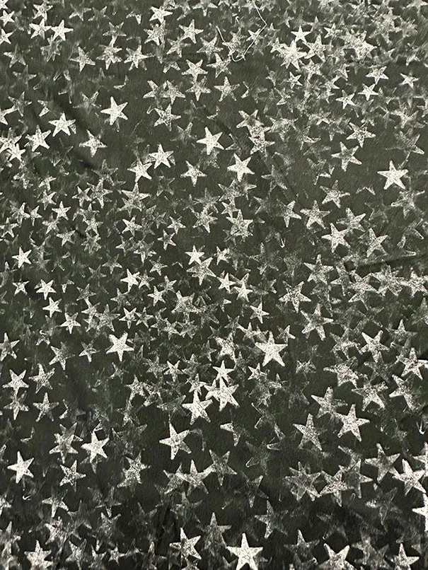 Black Star Print Rayon Satin Fabric