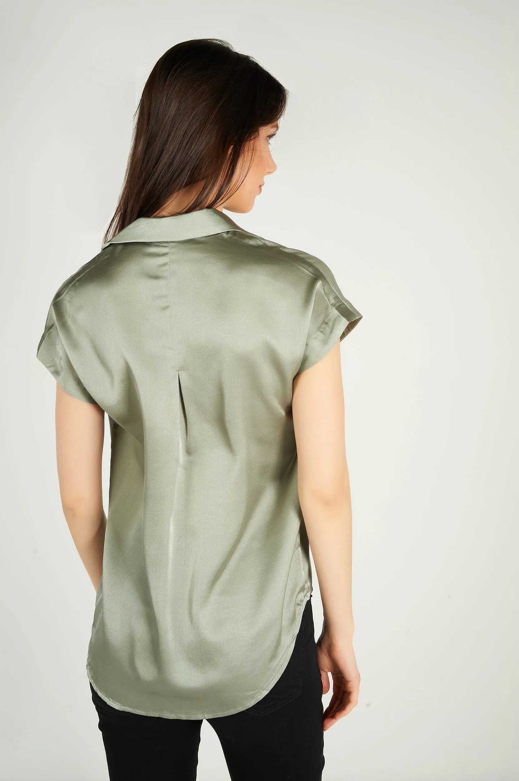 Blouse en satin à manches courtes - EVANIE - (E-B8) - VENTE FINALE