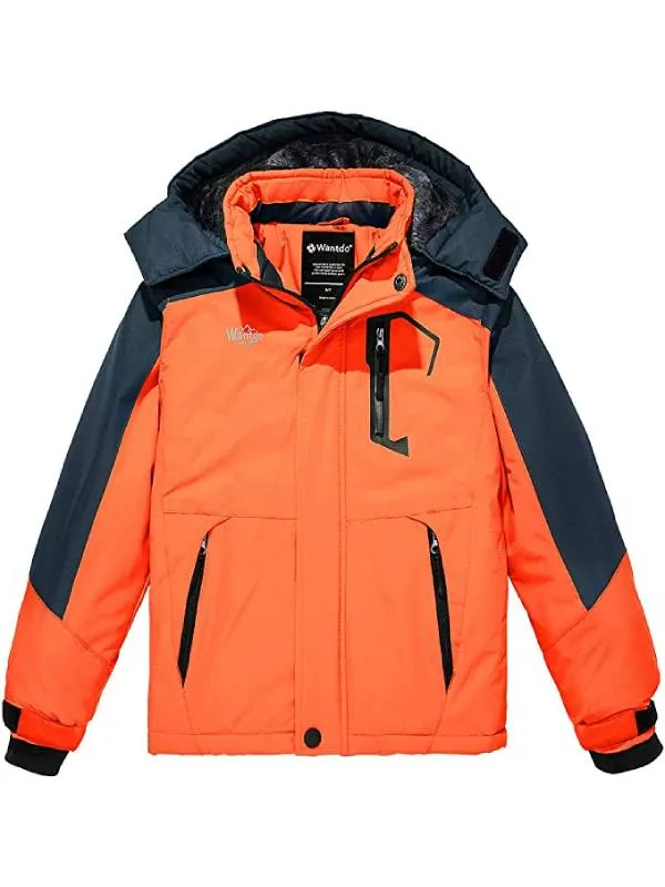 Boys Fleece Ski Jacket Waterproof Raincoats Hooded Winter Outwear