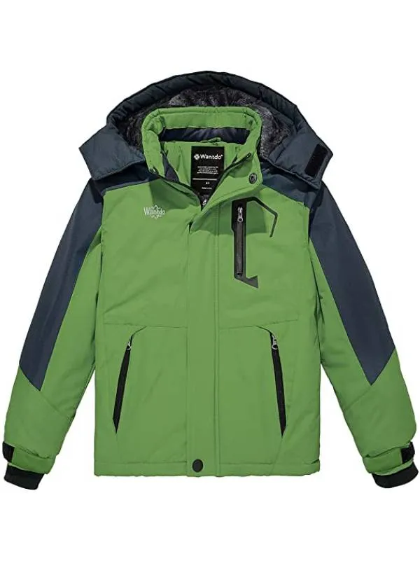 Boys Fleece Ski Jacket Waterproof Raincoats Hooded Winter Outwear