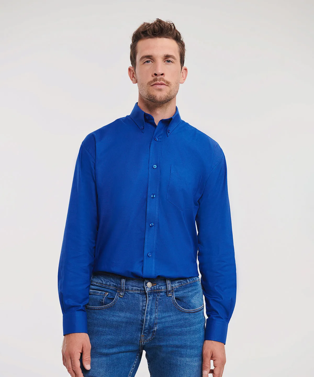 Bright Navy - Long sleeve easycare Oxford shirt