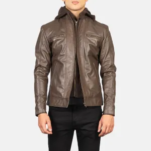 Brown Hooded Cheetah Leather Jacket