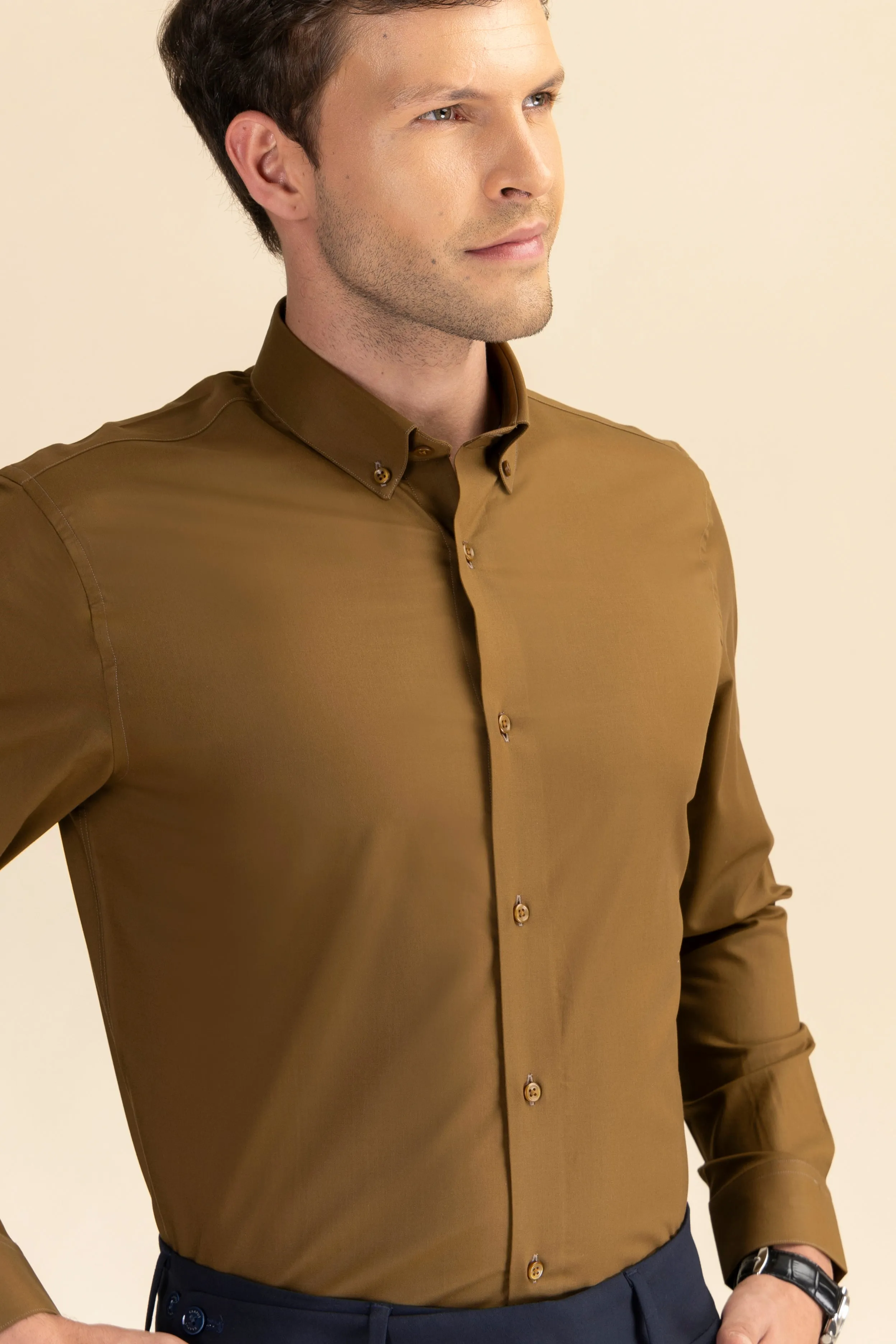 Brown Poplin Solid Shirt