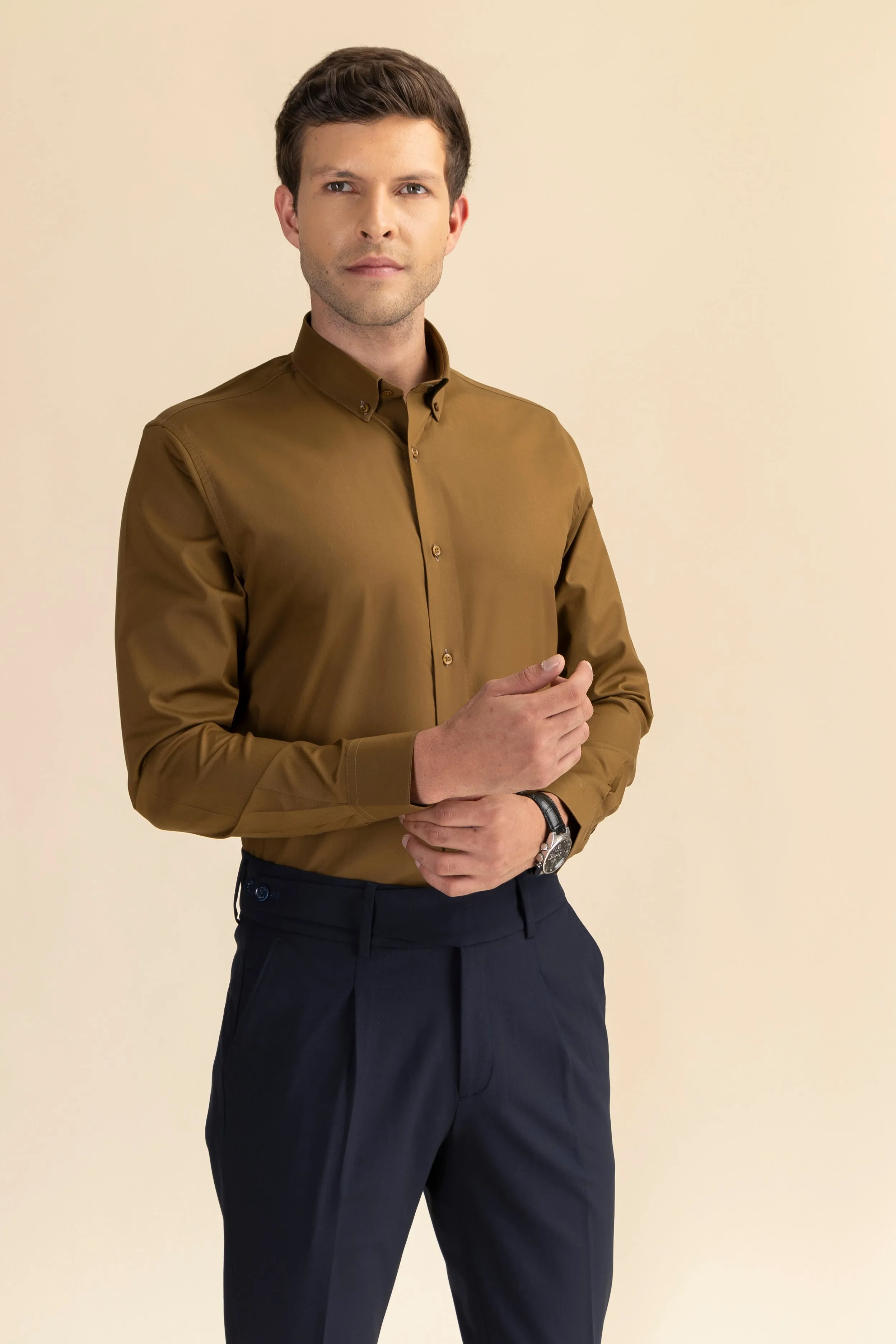 Brown Poplin Solid Shirt