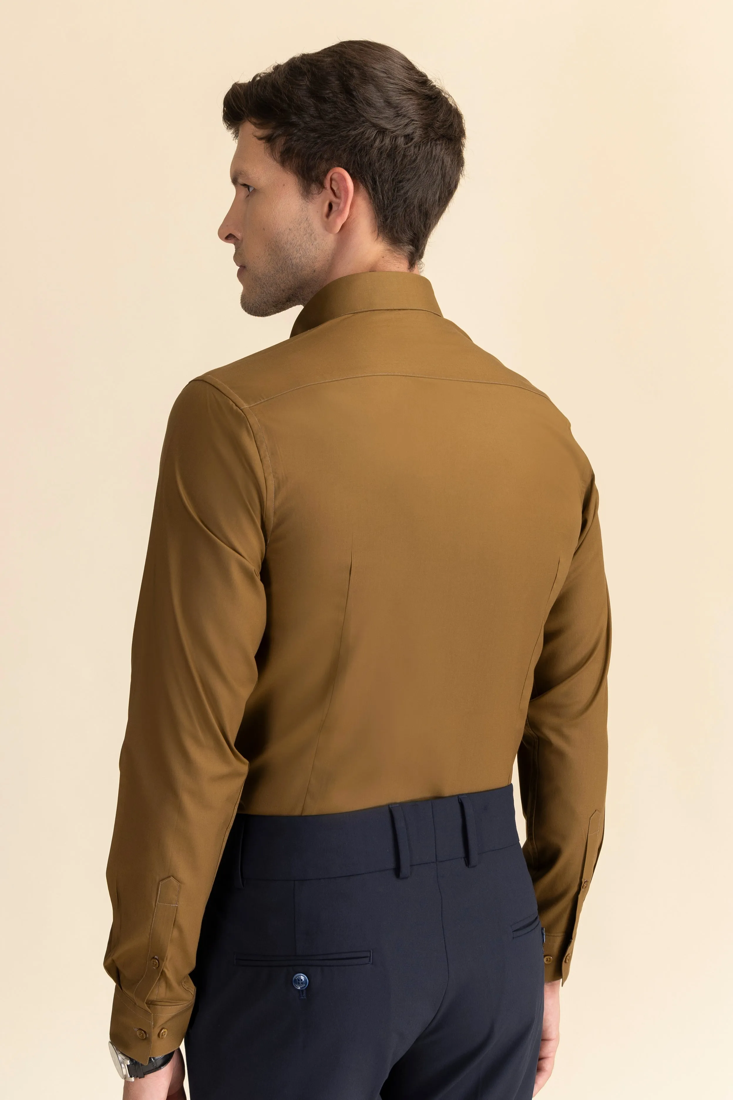 Brown Poplin Solid Shirt