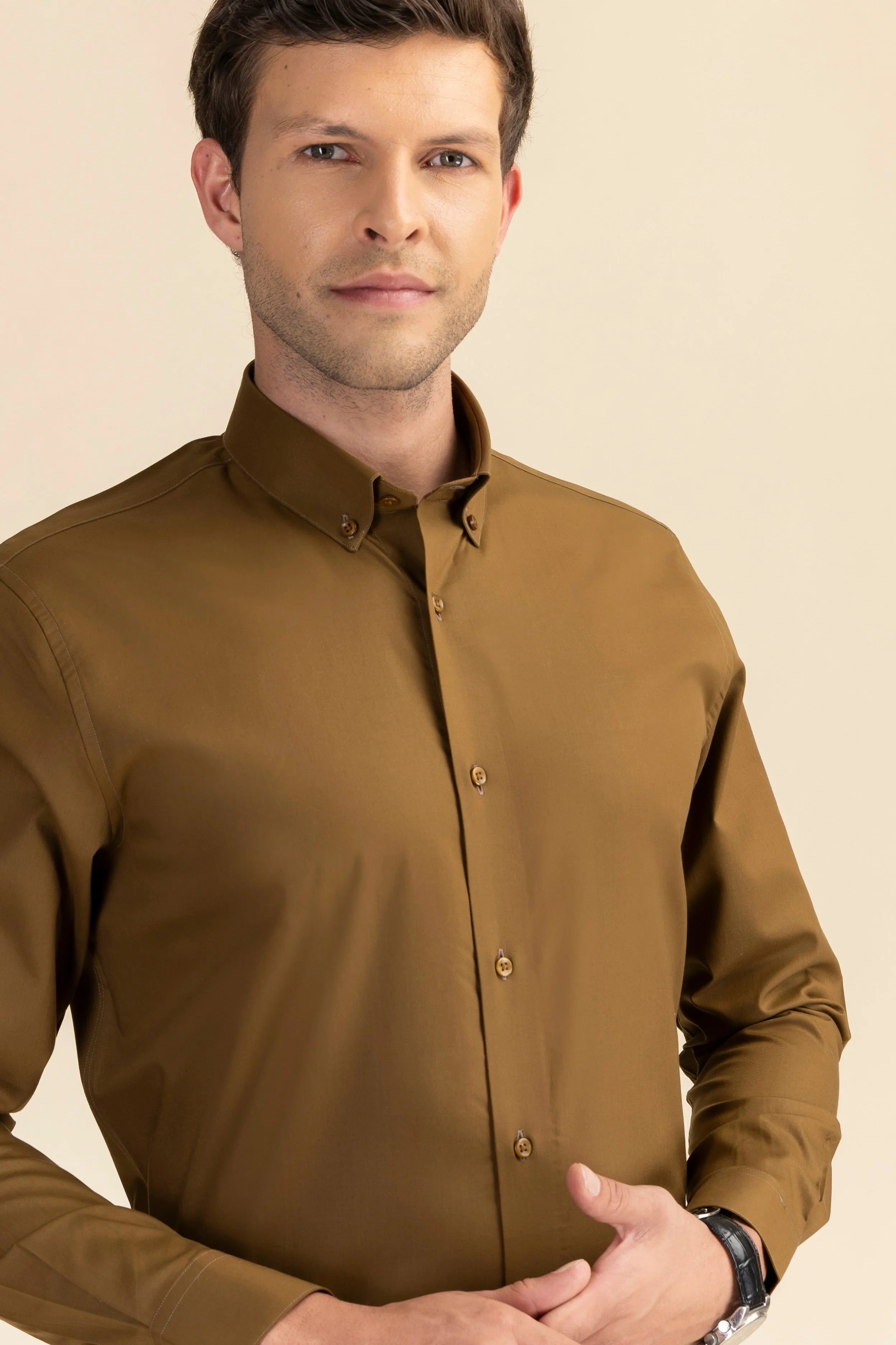 Brown Poplin Solid Shirt