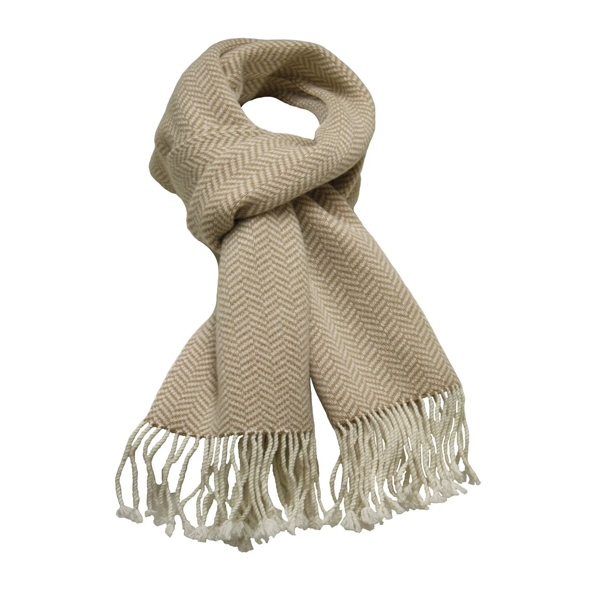 Camel Woolwhite Cashmere Herringbone Scarf