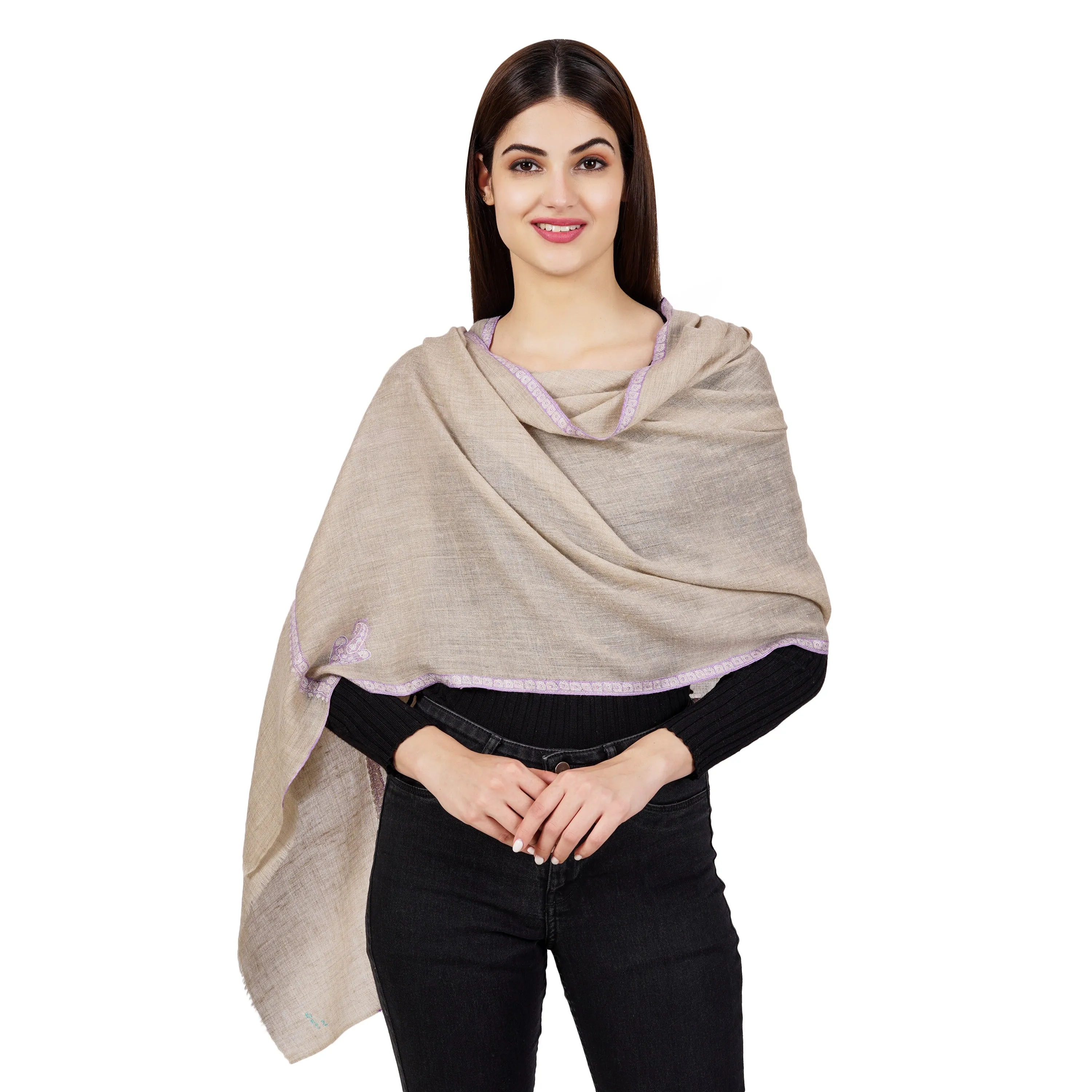 Cashmere Pashmina Embroidered Scarf (Natural Toosh)