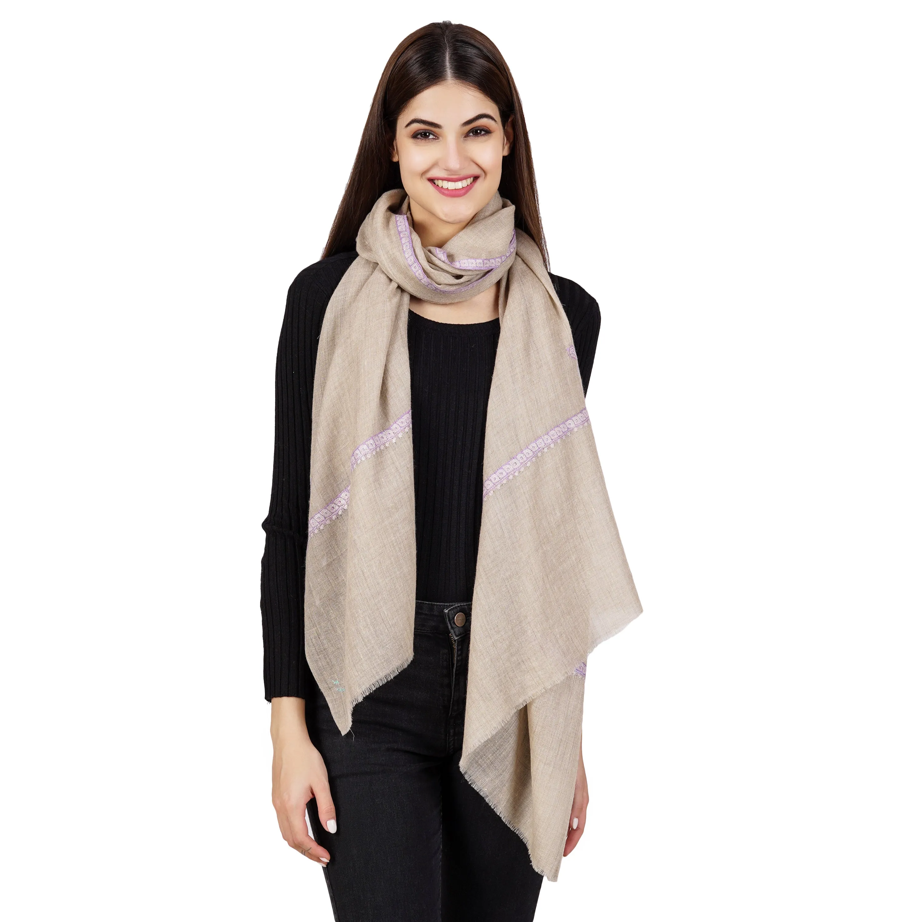 Cashmere Pashmina Embroidered Scarf (Natural Toosh)