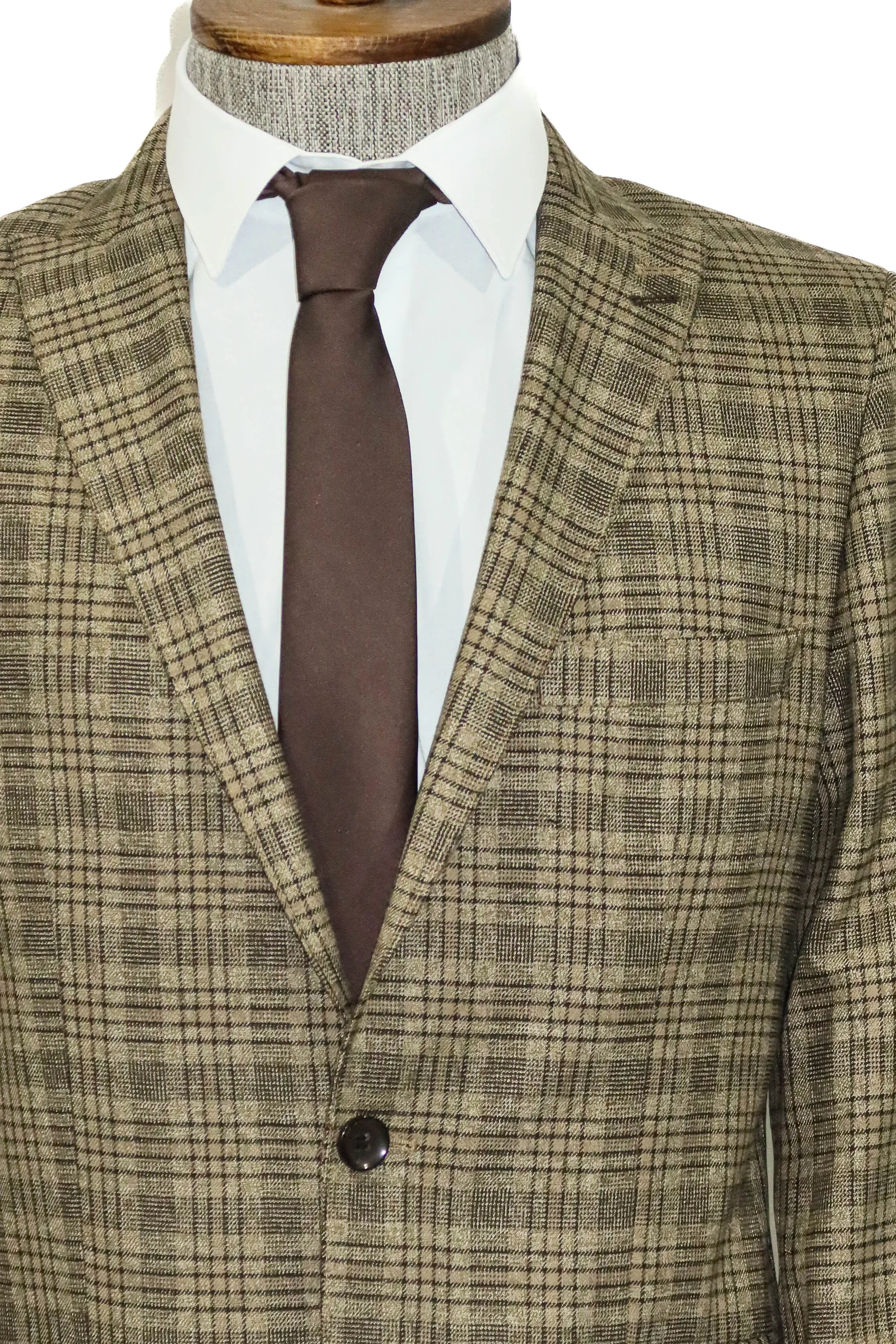 Checked Slim-Fit Light Brown Men Blazer - Wessi