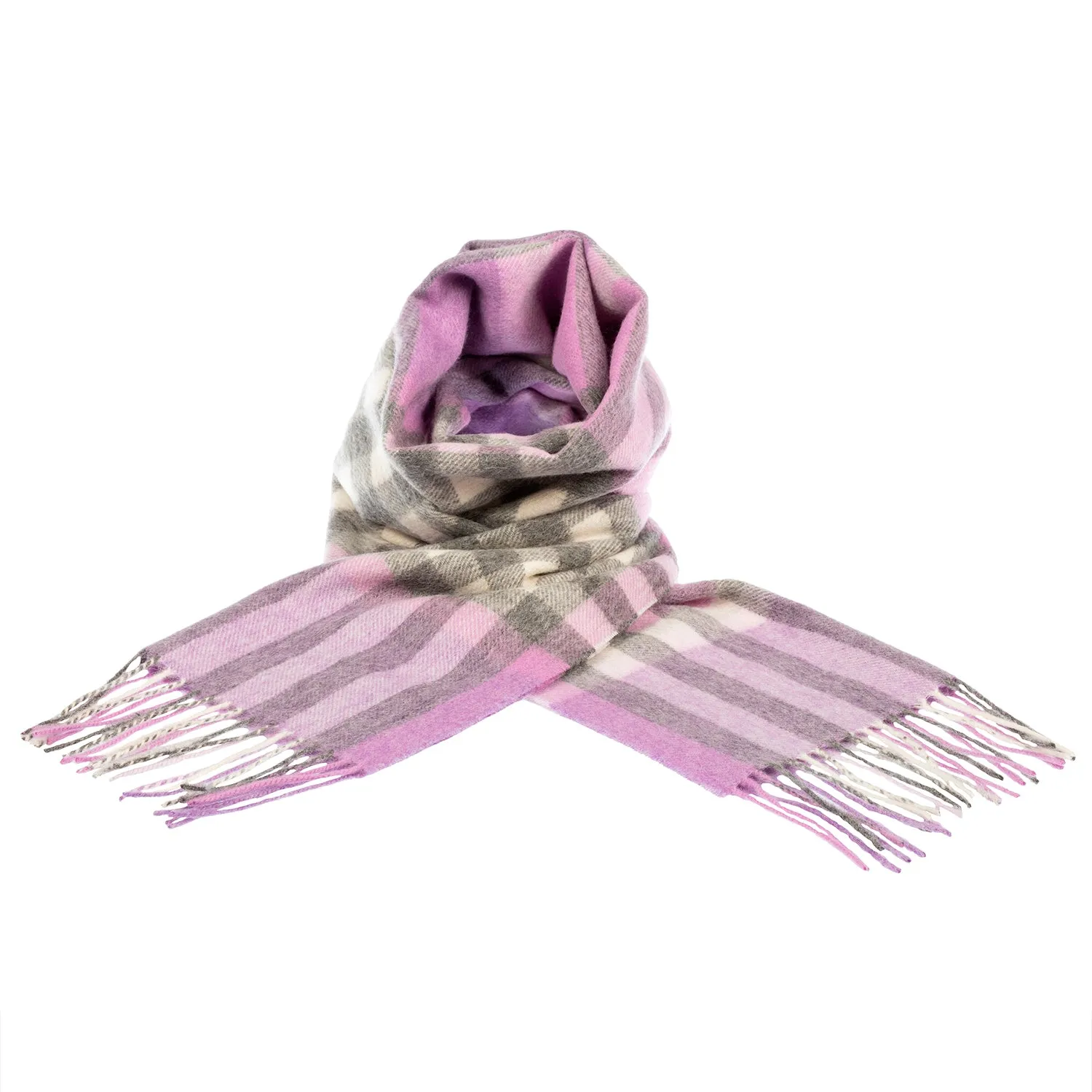 Chequer Tartan 90/10 Cashmere Scarf Bar  Heather