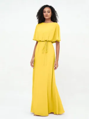 Chiffon Full Length Bridesmaid Dresses with Wrap Marigold