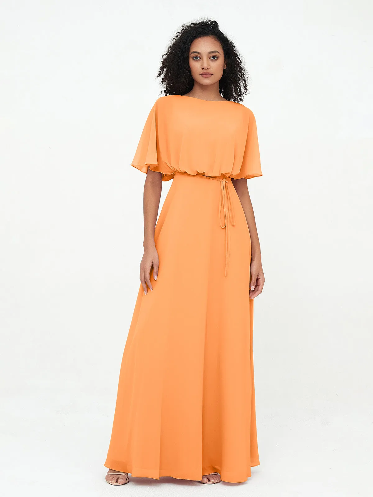 Chiffon Full Length Bridesmaid Dresses with Wrap Orange