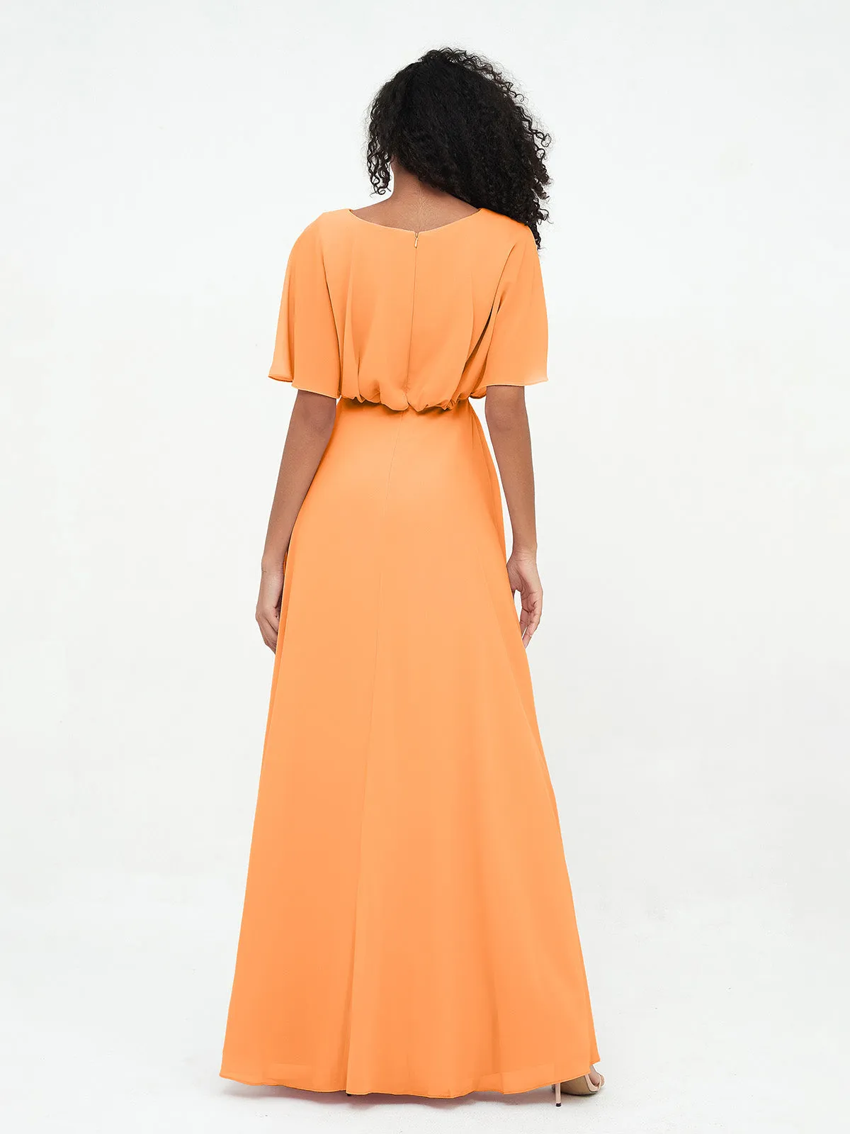 Chiffon Full Length Bridesmaid Dresses with Wrap Orange