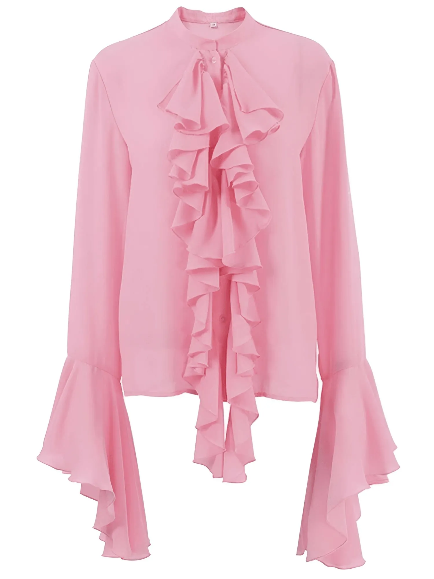 Chiffon Ruffled Shirts For Women Flare Sleeve Oversize Laminated Flounces Elegant Blouses And Tops