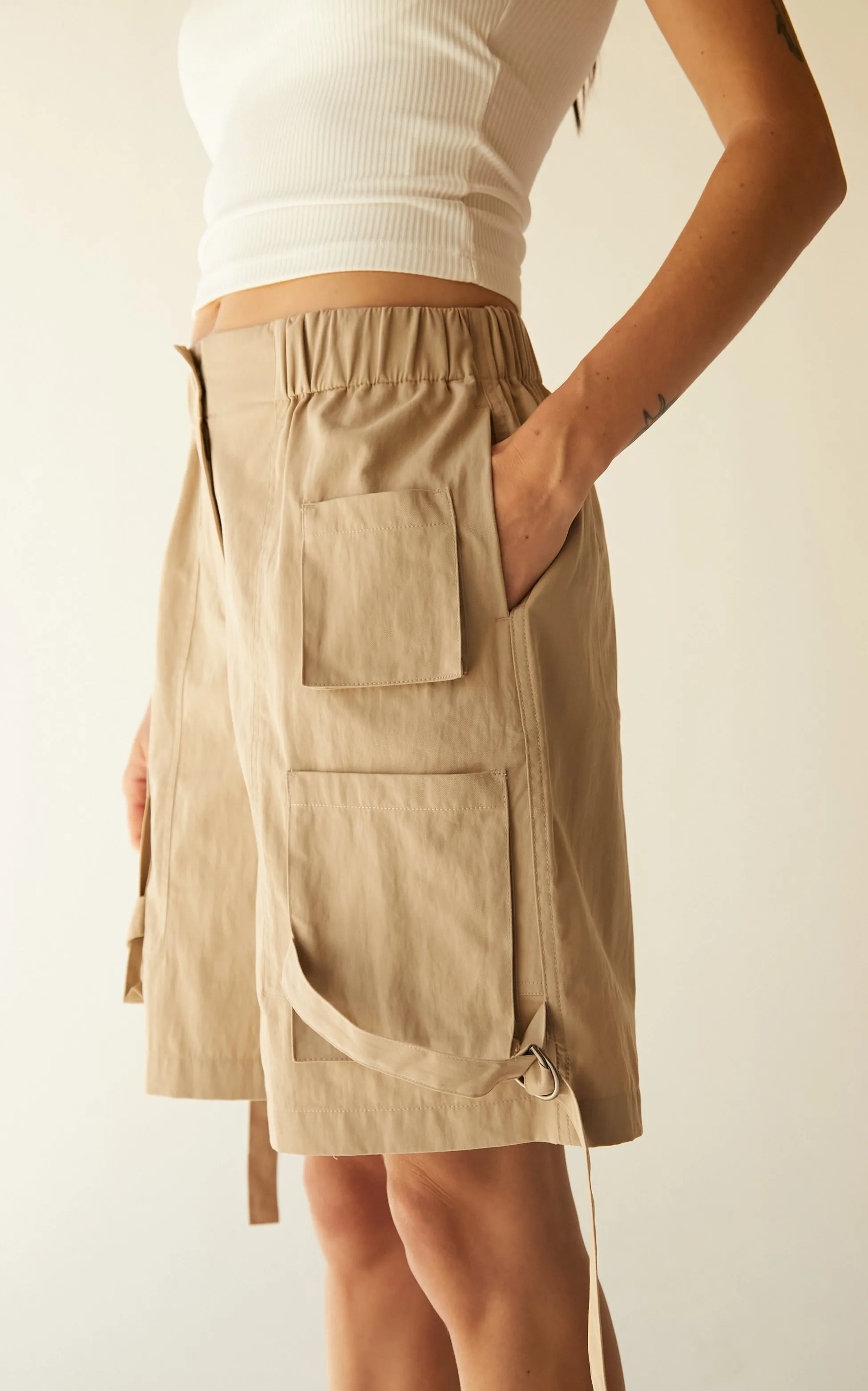 COTTON NYLON TWILL CARGO SHORT