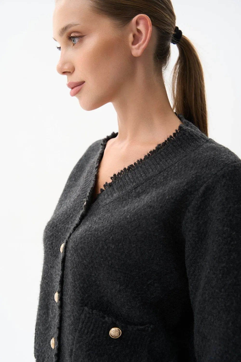 Dark Grey Buttoned Knit Cardigan