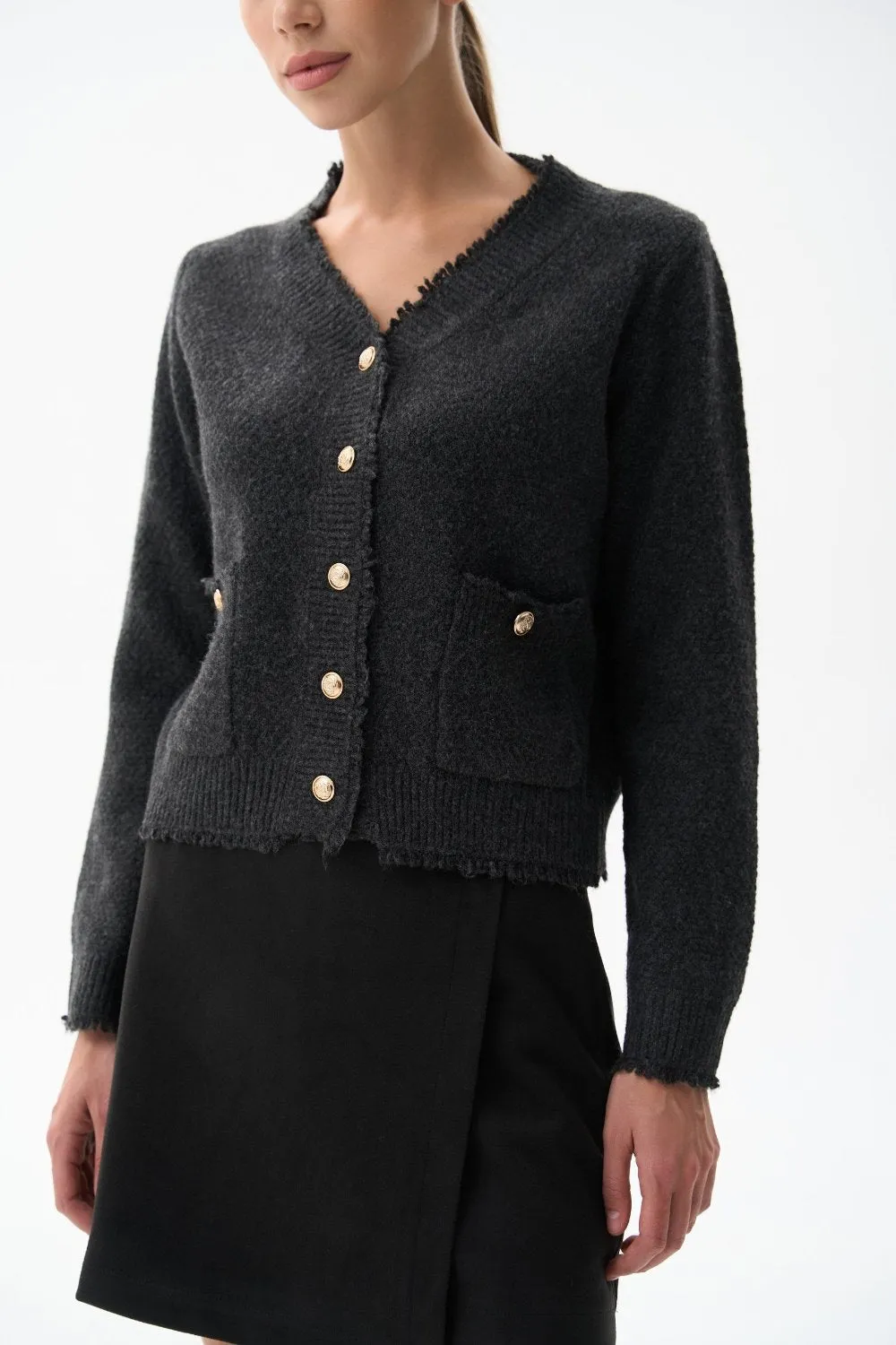 Dark Grey Buttoned Knit Cardigan