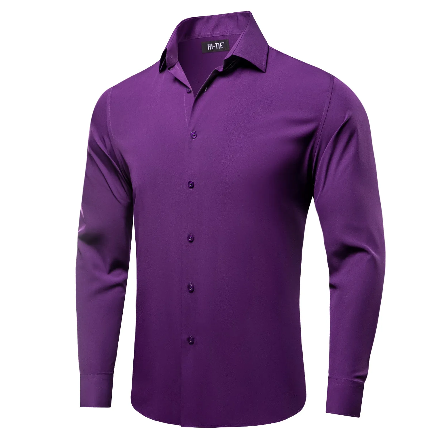 Dark Purple Solid Four-way Stretch Fabric Men's Long Sleeve Shirt