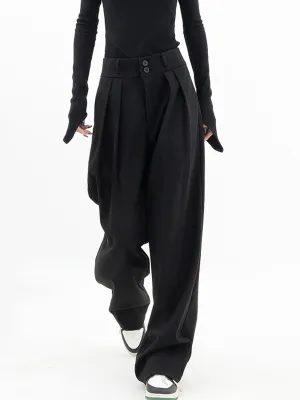 Double Buttons Wide Trendy Leg Dress Pants