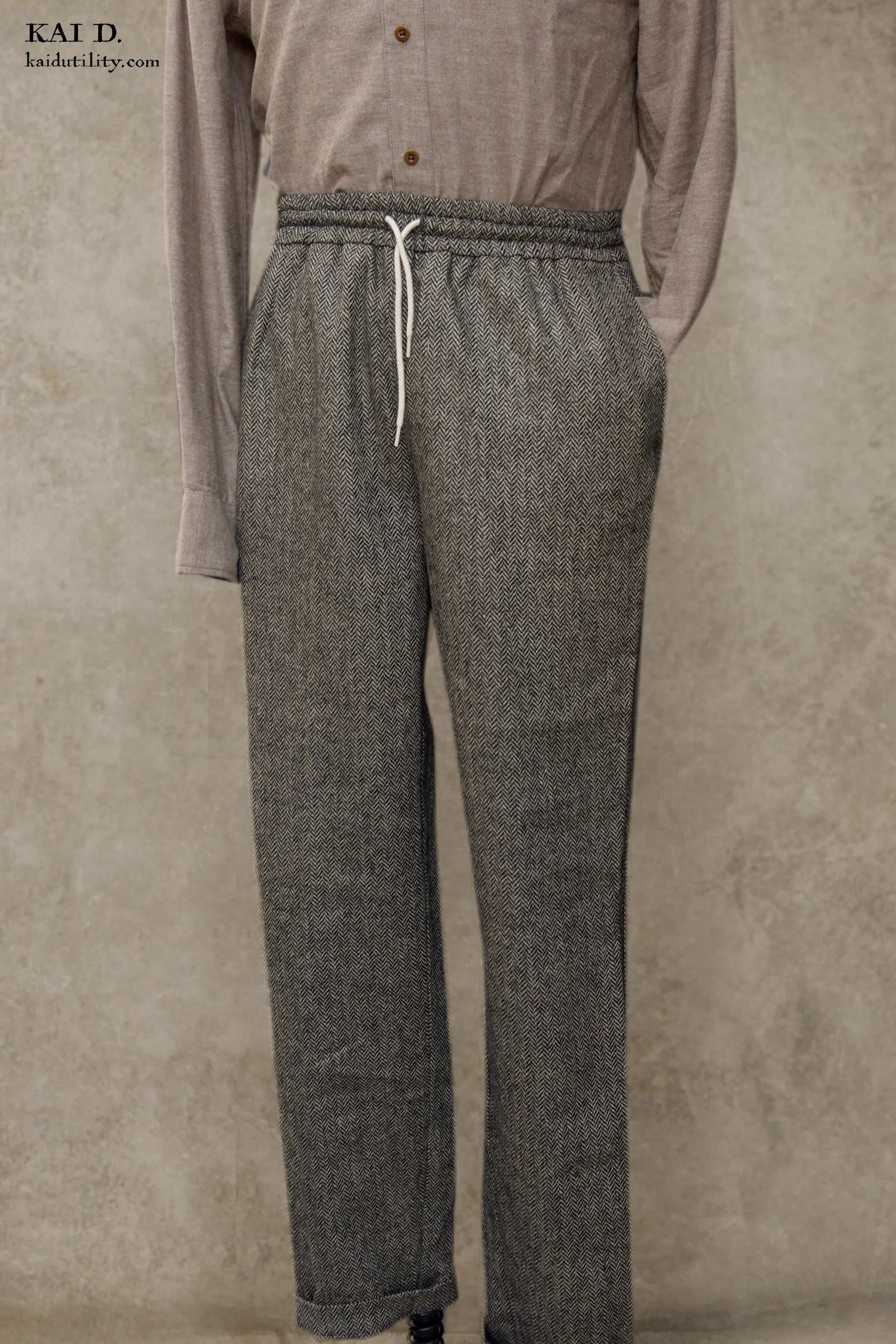 Drawstring Trousers - Herringbone - 30