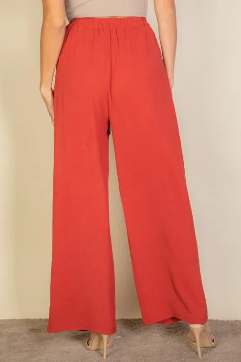 Drawstring waist wide leg minimalist pants