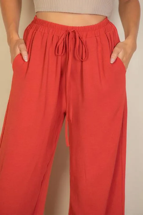 Drawstring waist wide leg minimalist pants