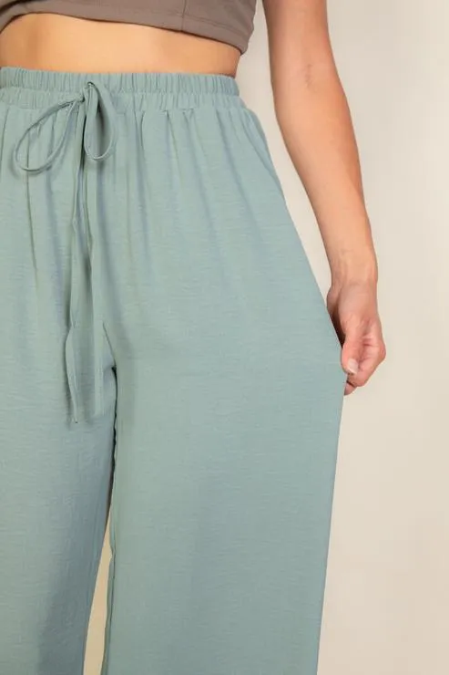 Drawstring waist wide leg minimalist pants